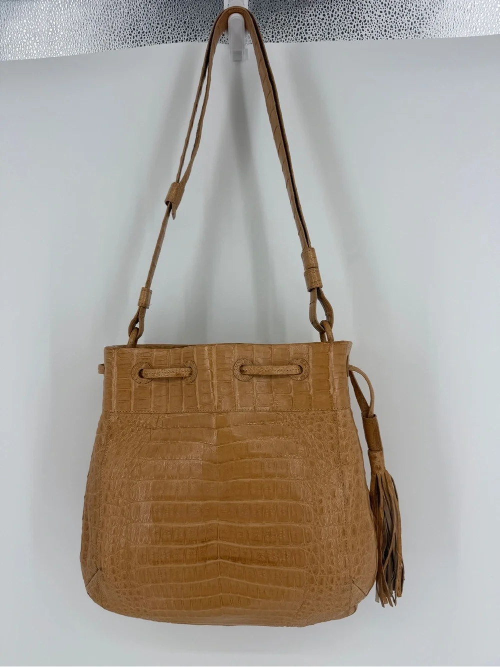 Nancy Gonzalez Crocodile Leather Tassel Drawstring Bucket Bag